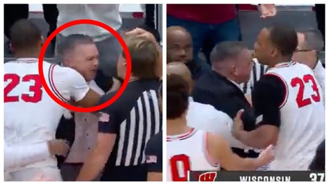 Ohio State basketball coach Chris Holtmann ejected against the Wisconsin Badgers. He was upset about an offensive foul call. (Credit: Screenshot/Twitter Video https://twitter.com/BSSportsbook/status/1621311639206170626)
