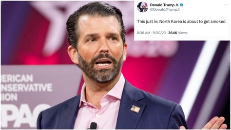 Donald Trump Jr. was the unfortunate victim of an X hacking Wednesday morning. His account tweeted his dad was dead. (Credit: Getty Images and X)