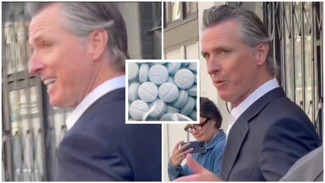 Gavin Newsom blows off man asking about fentanyl crisis. (Credit: Screenshot/Twitter Video https://twitter.com/war24182236/status/1648759883901317121 and Getty Images)