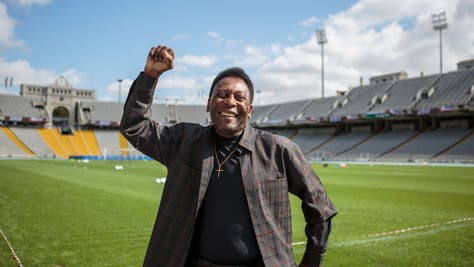43e198eb-Soccer Legend Pele Visits Olympic Stadium In Barcelona