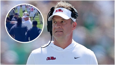 Lane Kiffin gets in heated exchange with Tulane players prior to big win. (Credit: Getty Images and Twitter Video Screenshot/https://twitter.com/BradLoganCOTE/status/1700585333044158471)