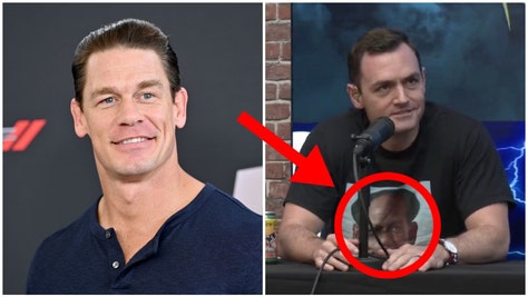 Congressman Mike Gallagher wore a shirt depicting John Cena as dead Chinese dictator Mao Zedong during an interview with Pat McAfee. (Credit: Twitter video screenshot/https://twitter.com/PatMcAfeeShow/status/1673756240080703488 and Getty Images)