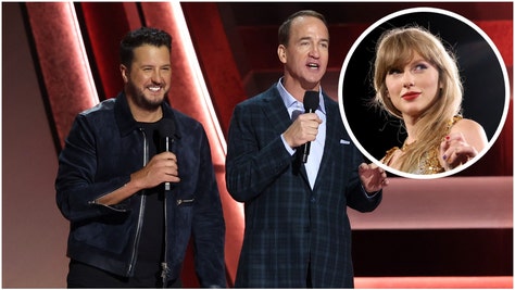 Peyton Manning and Luke Bryan couldn't pass up the chance to roast the Jets during the CMA Awards. Watch a video of the joke. (Credit: Getty Images)