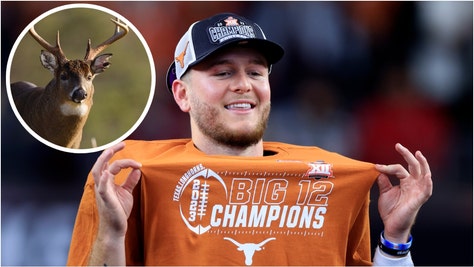 Texas Longhorns quarterback Quinn Ewers killed a massive buck. See photos of the huge deer Ewers shot with a bow. (Credit: Getty Images)