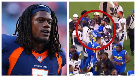 Broncos player Randy Gregory and Rams lineman Oday Aboushi have suspensions reduced after altercation. (Credit: Getty Images and Twitter Video Screenshot/https://twitter.com/MichaelCBS4/status/1607174923717410819)