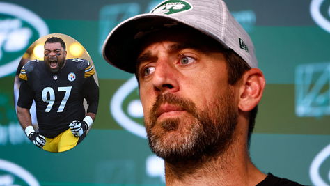 aaron-rodgers-jets-training-camp-viral-strong-jacked-muscle-cam-heyward-workout