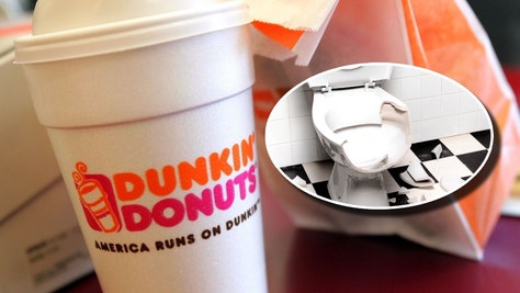 Dunkin' cup and broken toilet
