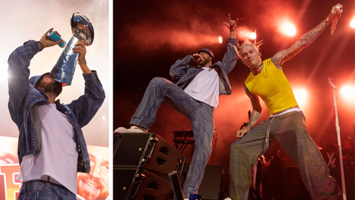 Travis Kelce Drinks Beer Off Lombardi Trophy, Raps With Machine Gun Kelly