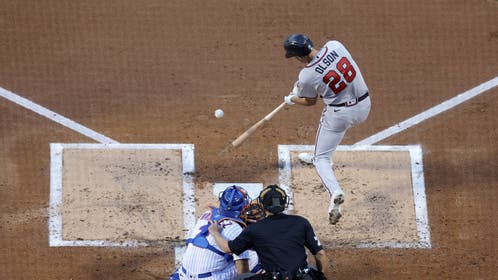 Braves 1B Matt Olson at the plate vs. the New York Mets at Citi Field.