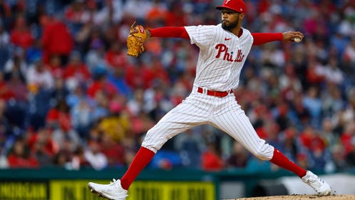 Philadelphia Phillies LHP Cristopher Sanchez in action against the New York Mets at Citizens Bank Park.