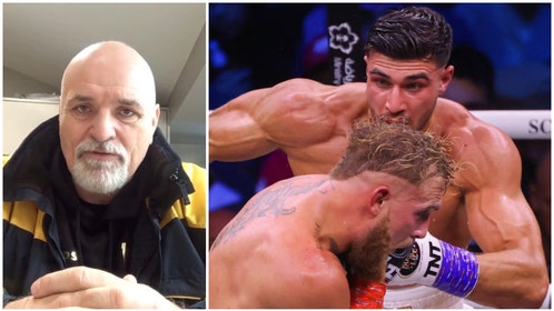 Tommy Fury's dad John demands Jake Paul pay up on bet after losing. (Credit: Getty Images and Twitter Video Screenshot/https://twitter.com/GypsyJohnFury_/status/1631212221354196992)