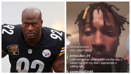 James Harrison responds to Antonio Brown's CTE claim. (Credit: Getty Images and Twitter Video Screenshot/https://twitter.com/uSTADIUM/status/1621706891410784257)