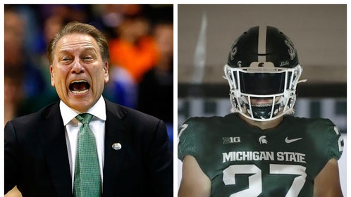 The Michigan State Spartans unveil uniforms for the Wisconsin football game. (Credit: Screenshot/Twitter Video https://twitter.com/MSU_Football/status/1580694880610836481 and Getty Images)