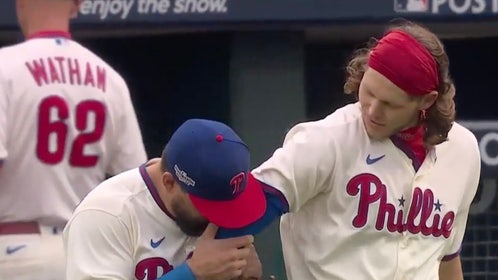 Philadelphia Phillied Kyle Schwarber Alec Bohm Elbo Kiss