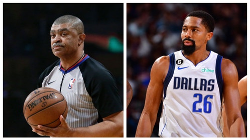 Dallas Mavericks Spencer Dinwiddie and NBA referee Tony Brothers