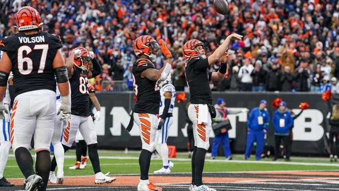 Bengals QB Jake Browning celebrate a TD vs. the Indianapolis Colts at Paycor Stadium in Cincinnati, Ohio.