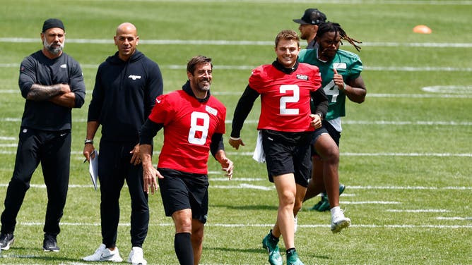 Good times at Jets OTA practices in June.