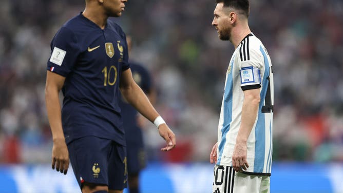 Lionel Messi of Argentina and Kylian Mbappé of France during the FIFA World Cup Final.