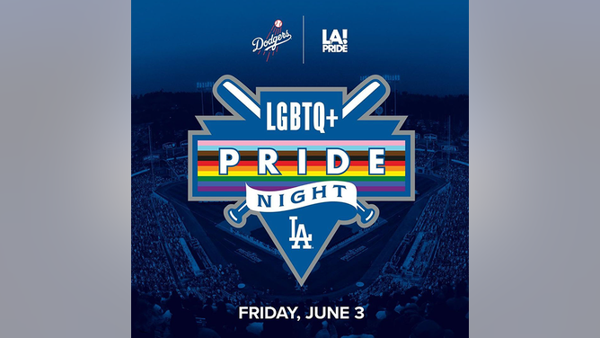 A poster promoting an MLB LGBTQ pride night at Dodger Stadium.