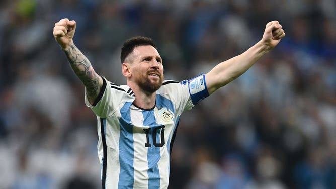 Lionel Messi celebrates at 2022 FIFA world cup final