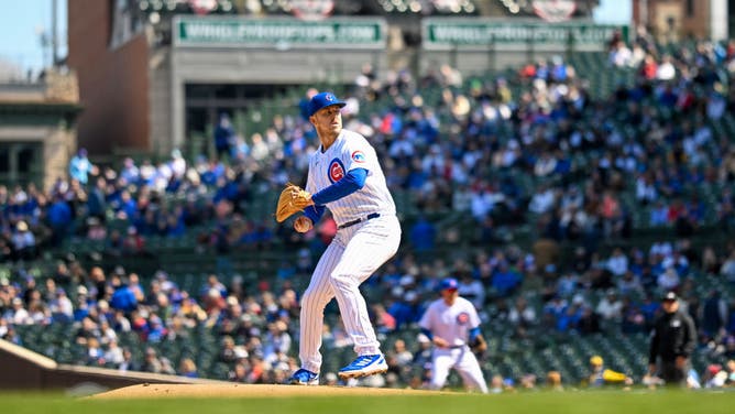 Jameson Taillon delivers the baseball in the 1st inning against the Brewers at Wrigley Field in Chicago.