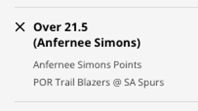 Portland Trail Blazers SG Anfernee Simons' odds for his point prop vs. the San Antonio Spurs from DraftKings Sportsbook as of Wednesday, December 14th at noon ET.