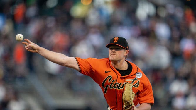 Giants RHP Logan Webb fires a pitch in vs. the Baltimore Orioles during the 1st inning at Oracle Park.