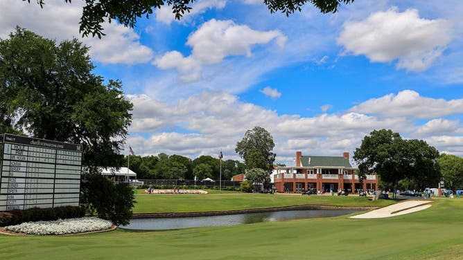 The 18th hole during a practice round prior to the Charles Schwab Challenge at Colonial Country Club.