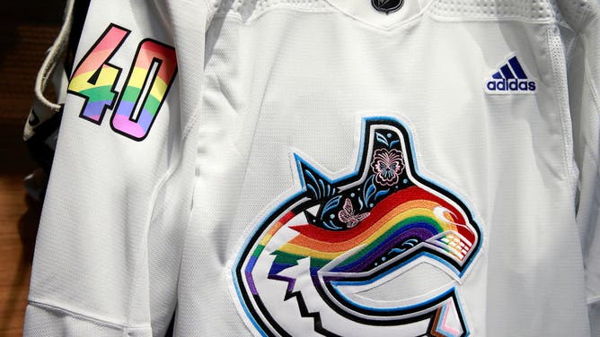 Vancouver Canucks Pride Night warmup jerseys, designed by a member of the LGQTQ community.