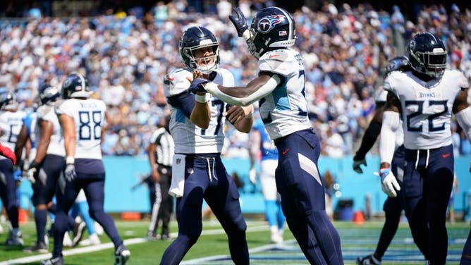 Tennessee Titans QB Ryan Tannehill celebrates a TD vs. the Los Angeles Chargers at Nissan Stadium in Nashville.