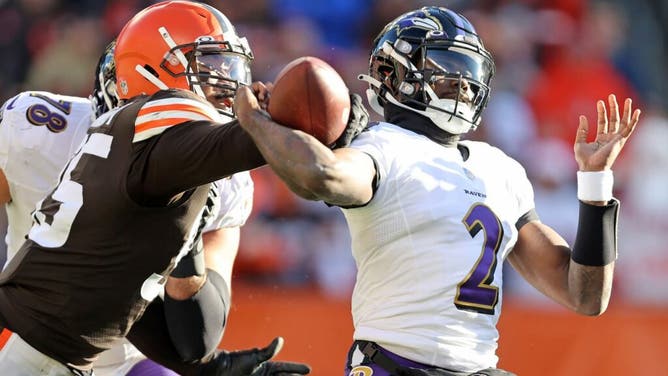 Despite the praise, Myles Garrett strip-sacked Tyler Huntley in last season's meeting between the Ravens and Browns, a game won by Cleveland, 24-22.
