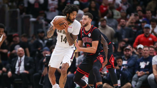 Chicago Bulls wing Zach LaVine defending New Orleans Pelicans wing Brandon Ingram in the post at the United Center in Chicago.