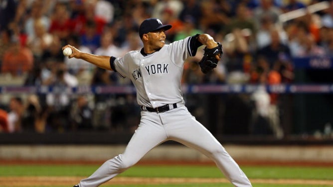 Legendary Yankees closer Mariano Rivera pitches during the All-Star Game