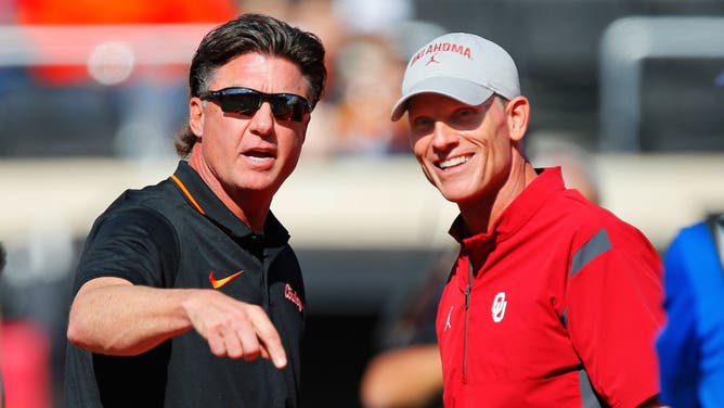 Oklahoma State head coach Mike Gundy gets the last laugh against Oklahoma coach Brent Venables in Bedlam