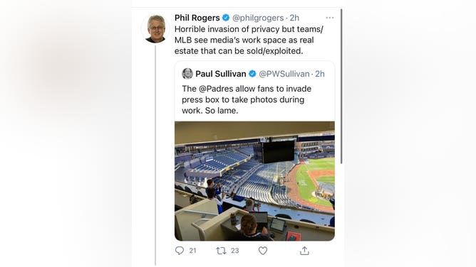 Baseball journalist mad at fans being allowed in the press box