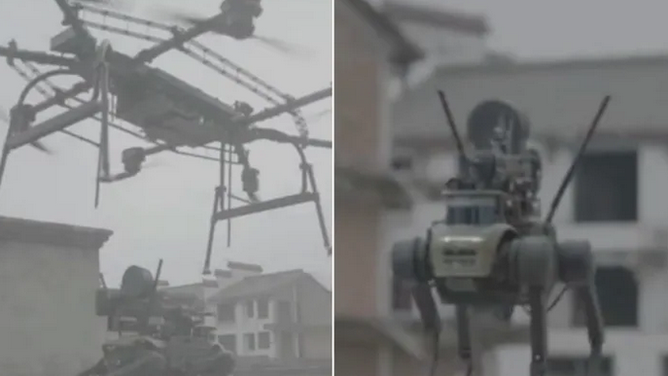 Chinese robot dog machine gun drone