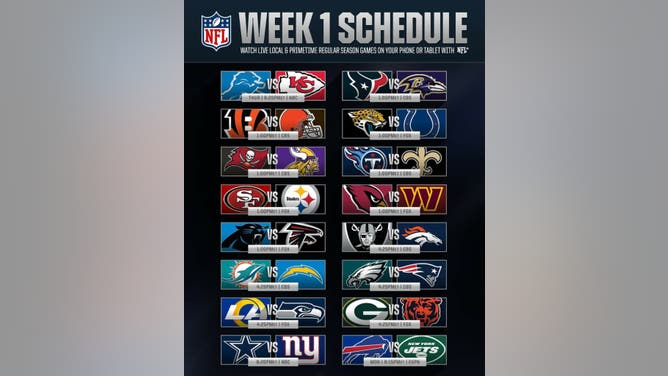 The Week 1 schedule via the NFL on X, formerly known as Twitter.
