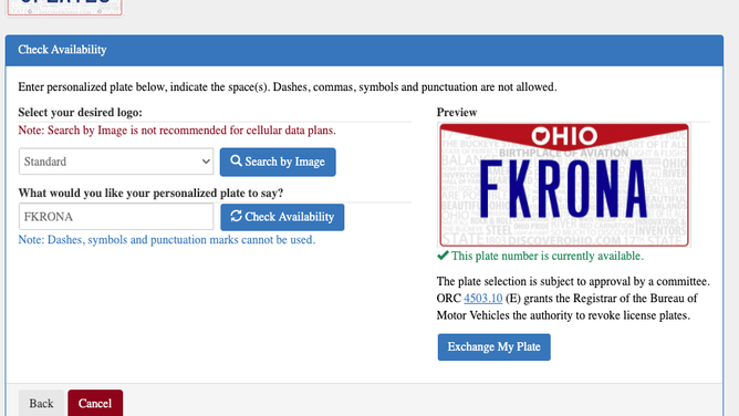 FKRONA Ohio license plate