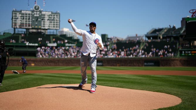 New Chicago Bears wide receiver DJ Moore threw out the first pitch at Wrigley Field before the Cubs Wednesday afternoon game.