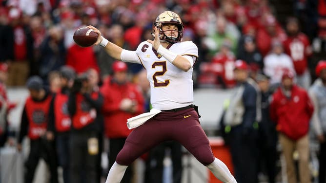 Minnesota Golden Gophers QB Tanner Morgan throws a pass in the 1st quarter against the Wisconsin Badgers at Camp Randall Stadium in Madison, Wisconsin.