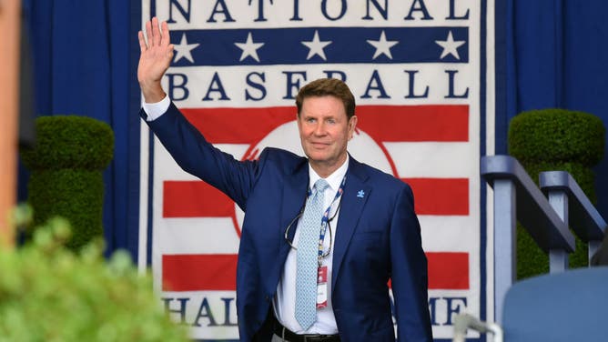 Hall of Famer Jim Palmer is introduced during the Baseball Hall of Fame induction ceremony at the Clark Sports Center in Cooperstown, New York.