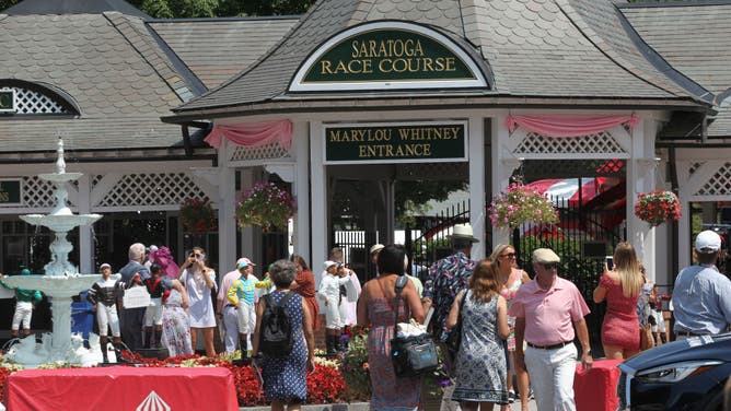 Clubhouse entrance named in honor of Marylou Whitney at Saratoga Race Course in New York.