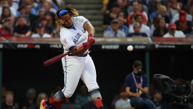 Blue Jays 1B Vladimir Guerrero Jr competes in the 2019 T-Mobile Home Run Derby at Progressive Field in Cleveland, Ohio.