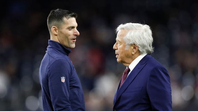 Current Houston Texans GM and former Patriots executive Nick Caserio talks with New England owner Robert Craft.