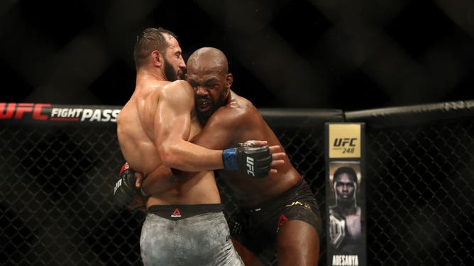Dominick Reyes and Jon Jones in their UFC Light Heavyweight Championship bout during UFC 247 at Toyota Center in Houston, Texas.