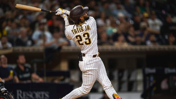 Padres slugger Fernando Tatis Jr hits a home run in the seventh inning against the San Francisco Giants on September 22, 2021 at Petco Park in San Diego, California.