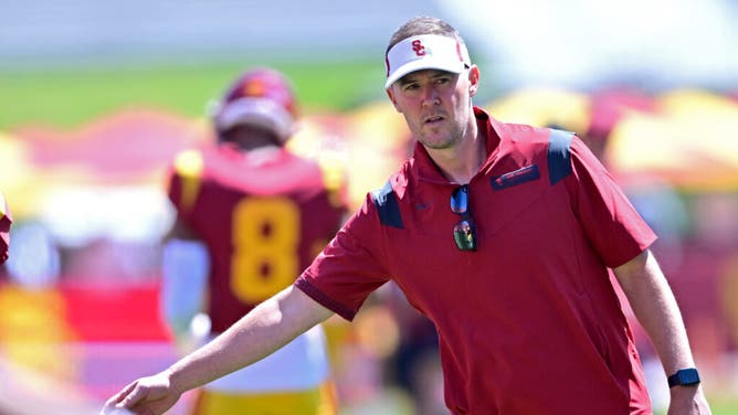 Head coach Lincoln Riley of the USC Trojans walks on the field during the 2022 USC Spring Football game at Los Angeles Memorial Coliseum