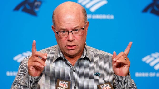Carolina Panthers owner David Tepper takes questions during a press conference.