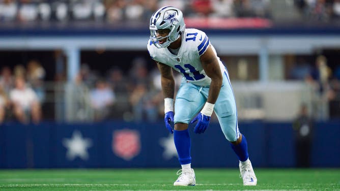 Dallas Cowboys star pass rusher Micah Parsons lines up to sack Detroit Lions QB Jared Goff at AT&T Stadium in Arlington, Texas.