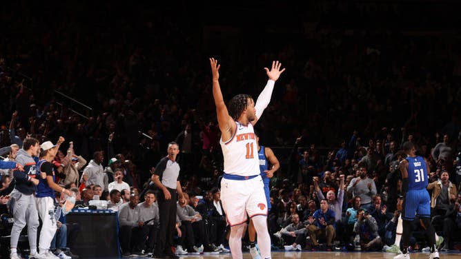 New York Knicks Jalen Brunson celebrates a big possession against the Orlando Magic at Madison Square Garden.